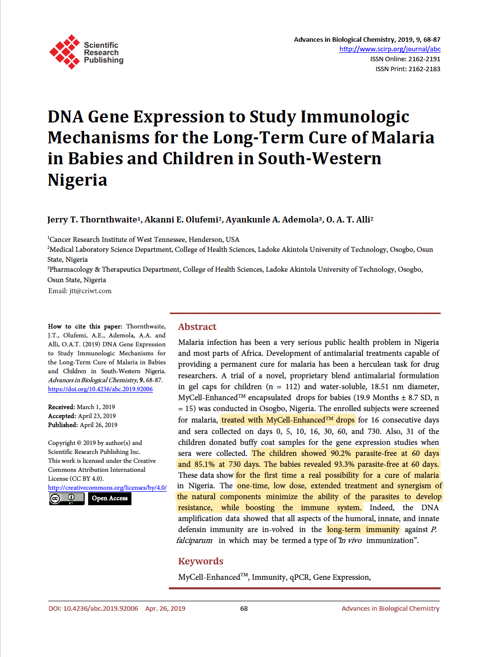How MyCell® Technology Was Studied Against Malaria-Infected Cells